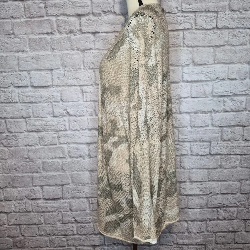 POL Camo Open Front Knit Cardigan Relaxed Fit Dropped Shoulder Duster Women Sz L
